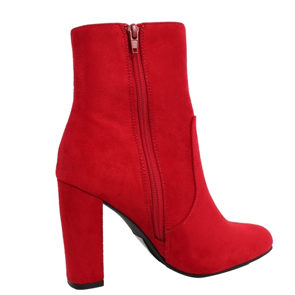 SIZE 7.5 Red Almond Toe High Top Chunky heel Boot - Picture 4 of 8